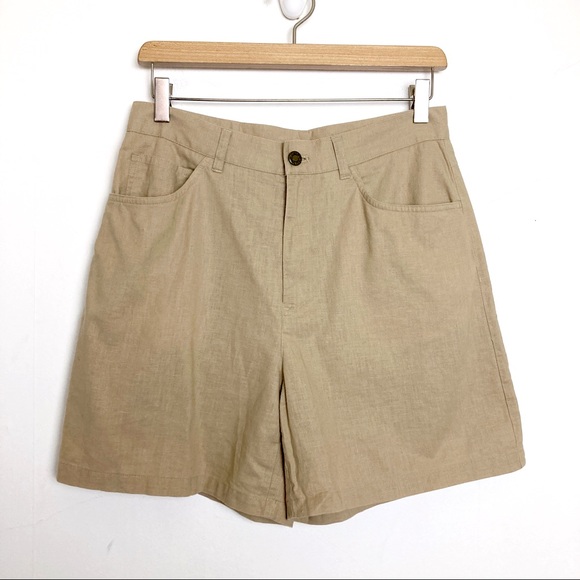 Vintage high waisted linen blend mom shorts khaki - Picture 1 of 9